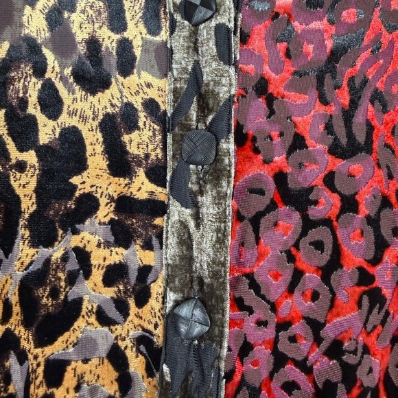 Ali Miles Velvet Animal Leopard Print Button Up Tunic Top Artsy Colorful Size M - Picture 5 of 12